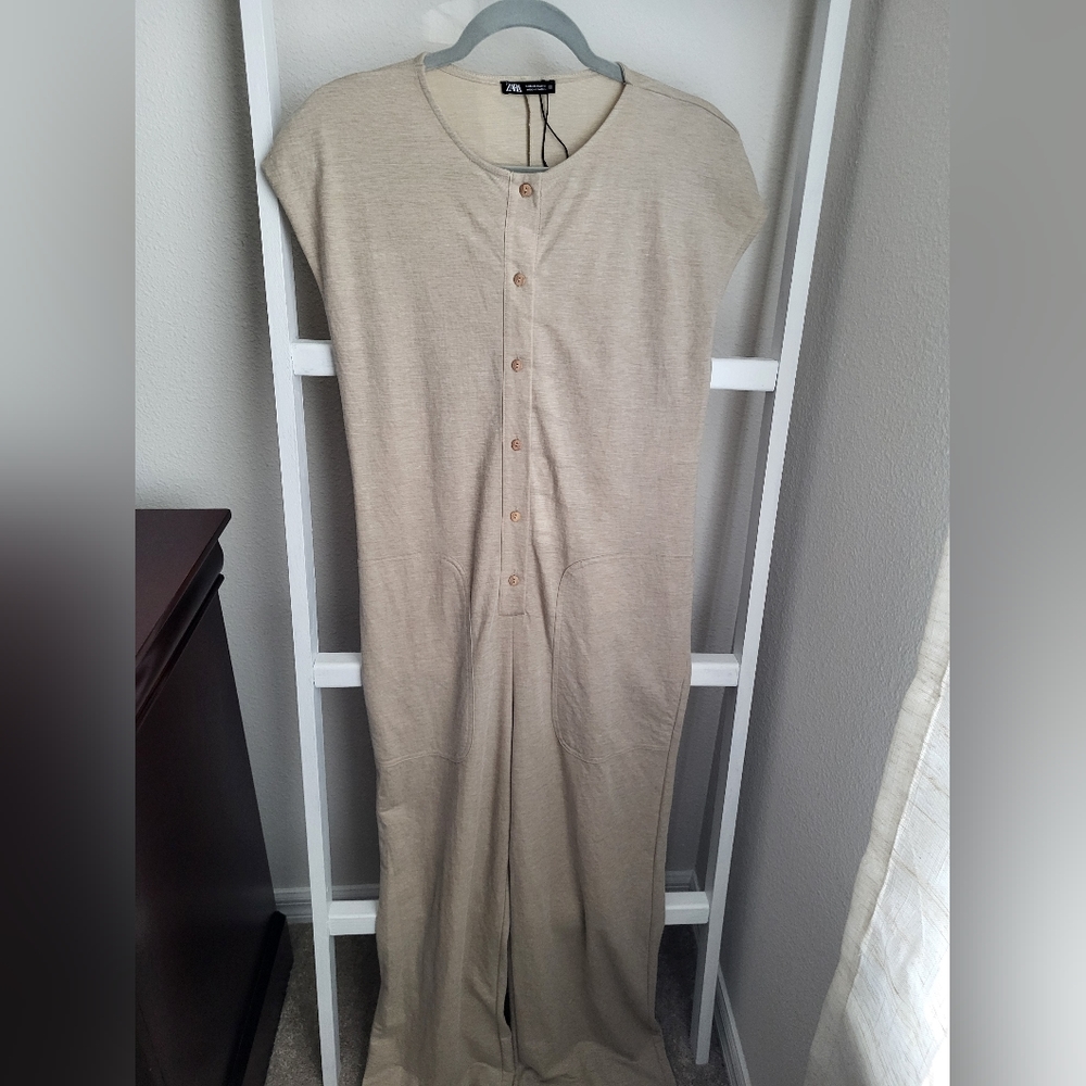 ZARA Jumpsuit Linen Look Size S beige